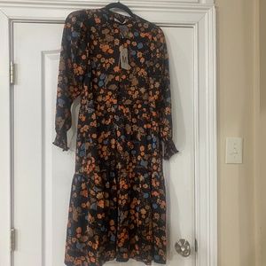 floral smock tiered midi dress